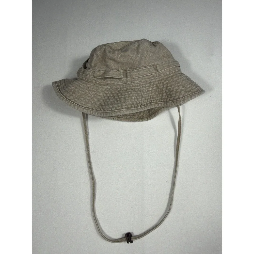 Vintage Woolrich Khaki Fisherman Bucket Hat With Straps Outdoor Sun Size Medium